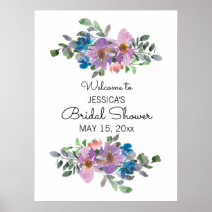 Plum Purple Pink Floral White Bridal Shower Sign