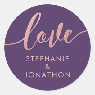 Plum Purple + Pink Moody Love Personalised Wedding Classic Round Sticker