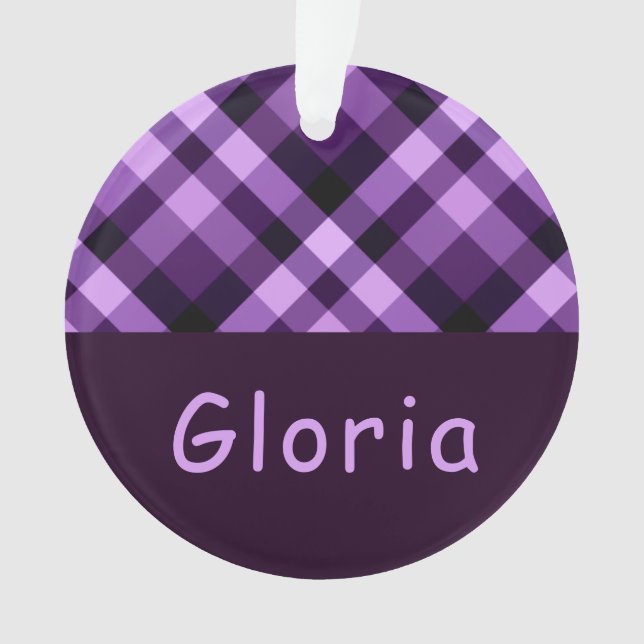 Plum Purple Plaid Monogram Circle Acrylic Ornament (Front)