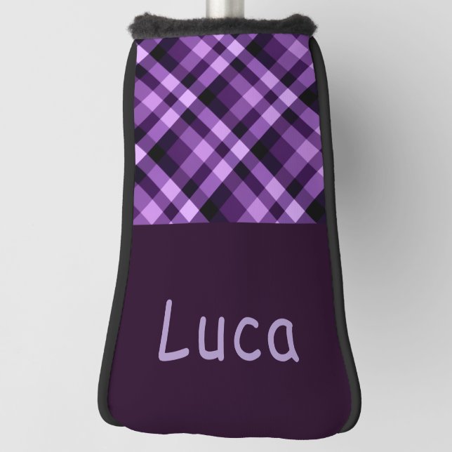 Plum Purple Plaid Monogram Golf Cover Putter Head (Rotate 90)