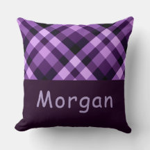 Plum Purple Plaid Monogram Large Throw Pillow