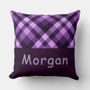 Plum Purple Plaid Monogram Large Throw Pillow
