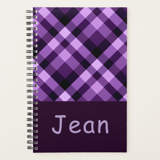 Plum Purple Plaid Monogram Small Day Planner (Front)