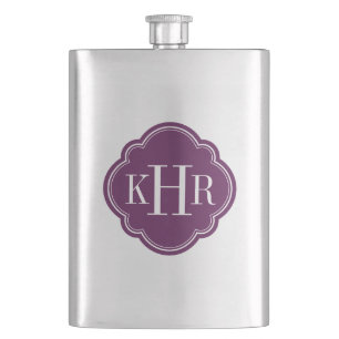 Plum Purple Quatrefoil Custom Monogram Hip Flask