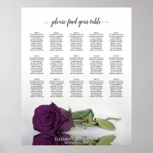 Plum Purple Rose 15 Table Wedding Seating Chart