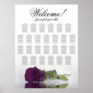 Plum Purple Rose 26 Table Wedding Seating Chart