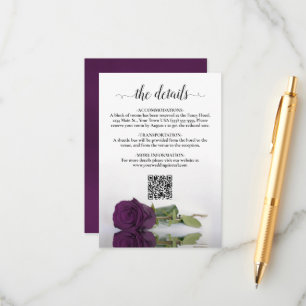 Plum Purple Rose Elegant Wedding Details QR Code Enclosure Card