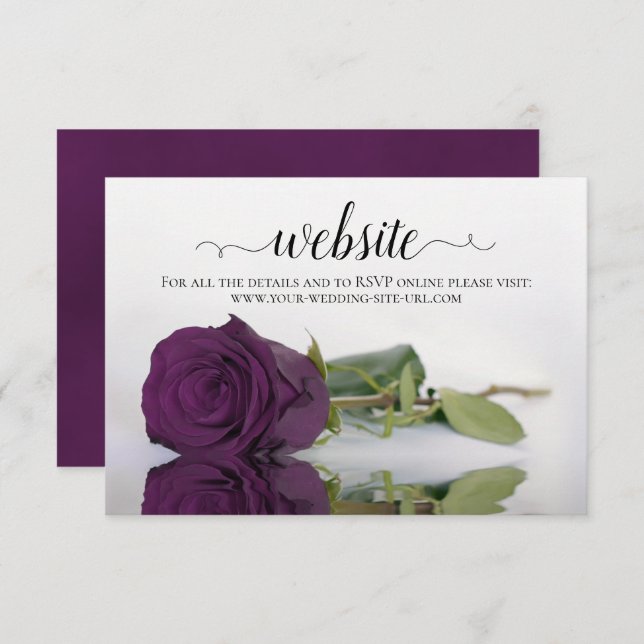 Plum Purple Rose Elegant Wedding Website Enclosure Card (Front/Back)