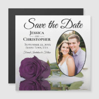 Plum Purple Rose Save The Date Oval Photo Magnet
