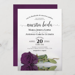 Plum Purple Rose Spanish Nuestra Boda Wedding Invitation