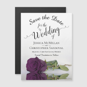 Plum Purple Rose Wedding Save the Date Magnet