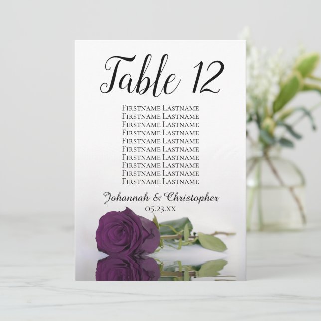 Plum Purple Rose Wedding Table Seating Chart Large (Standing Front)