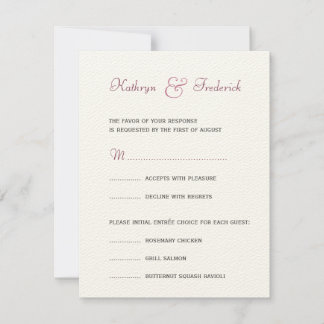 Plum purple RSVP formal wedding response card