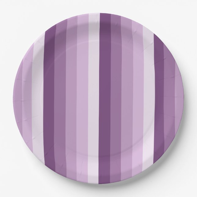 Plum purple shadow stripes paper plate (Front)