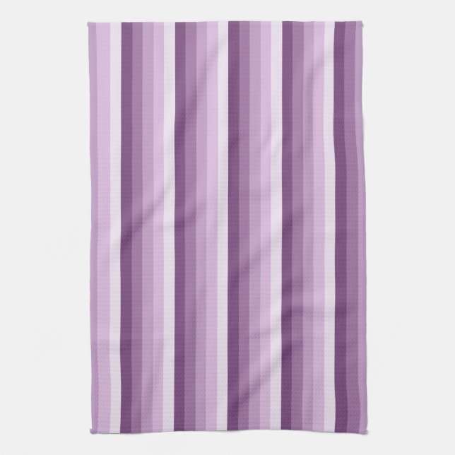 Plum purple shadow stripes tea towel (Vertical)