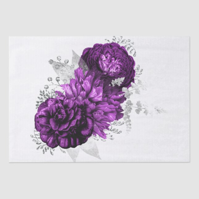 Plum Purple Silver Floral Bouquet Watercolor Tissue Paper (Front)