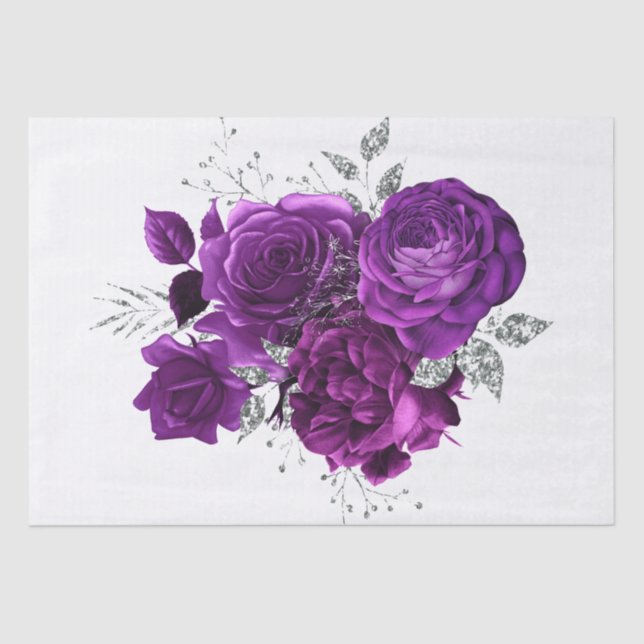 Plum Purple Silver Floral Bouquet Watercolor Tissue Paper (Front)