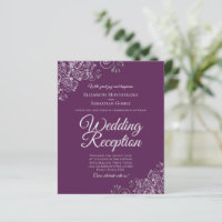 Plum Purple Silver Wedding Reception BUDGET Invite