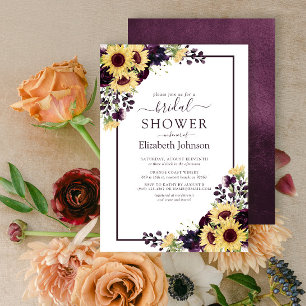Plum Purple Sunflower Watercolor Bridal Shower Invitation