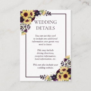 Plum Purple Sunflower Watercolor Details Enclosure Card