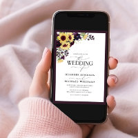 Plum Purple Sunflower Watercolor Photo Wedding