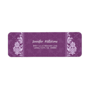 PLUM PURPLE Swirl Damask Wedding Address Label