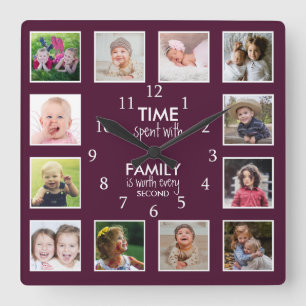  Plum Purple Time With Family Quote 12 Photo   Square Wall Clock