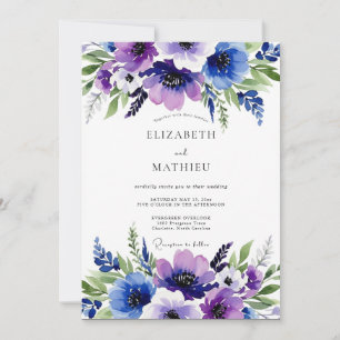 Plum Purple Vibrant Botanical Wedding Invitation
