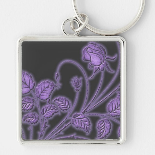 Plum Purple Vines Floral Key Chain (Front)