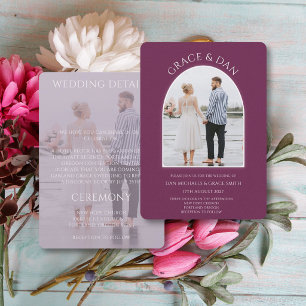 Plum Purple Violet Arch Style Photo Wedding Invitation