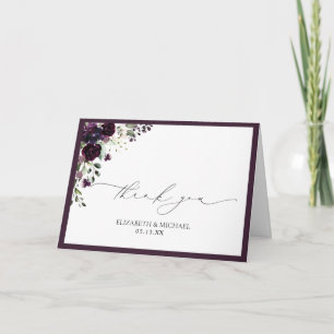Plum Purple Watercolor Floral Wedding Thank You Card