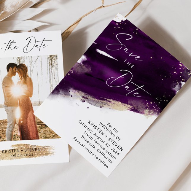 Plum Purple Watercolor Save The Date Invitation (Creator Uploaded)