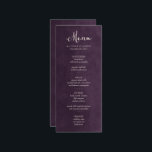 Plum Purple Wedding Menu Card<br><div class="desc">Chic modern wedding menu card design with a classy mix of modern and calligraphy script fonts on a printed faux watercolor texture background. A simple and stylish design. Click the CUSTOMIZE IT button to customise fonts,  move text around and create your own unique one-of-a-kind invitation design.</div>