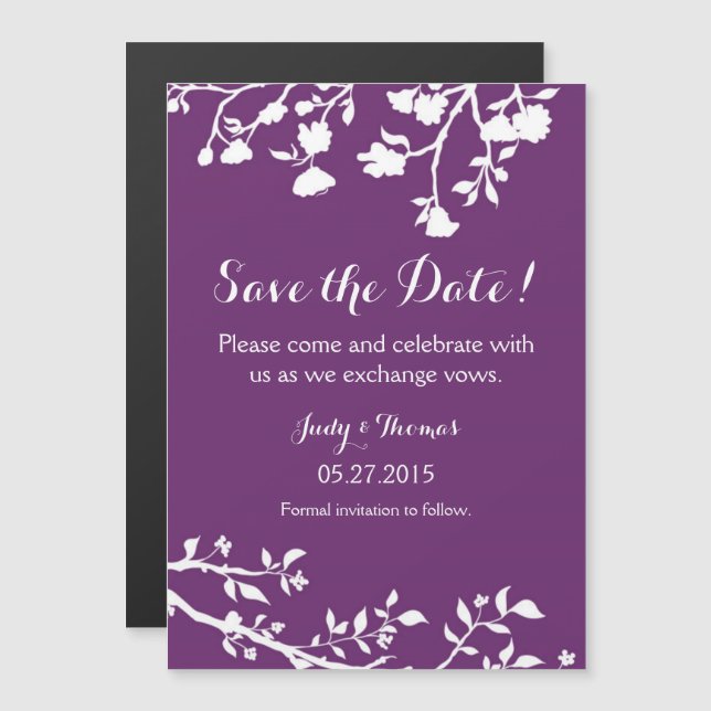 Plum Purple White Flower Save The Date Magnet (Front/Back)