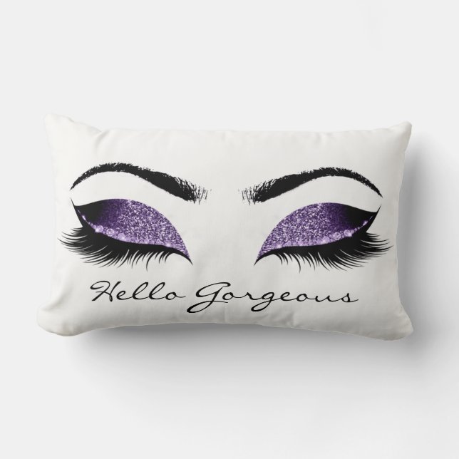 Plum Purple White Makeup Lashes Hello Gorgeous Lumbar Cushion (Front)
