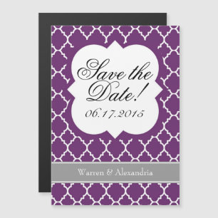 Plum Purple White Quatrefoil Save The Date Magnet
