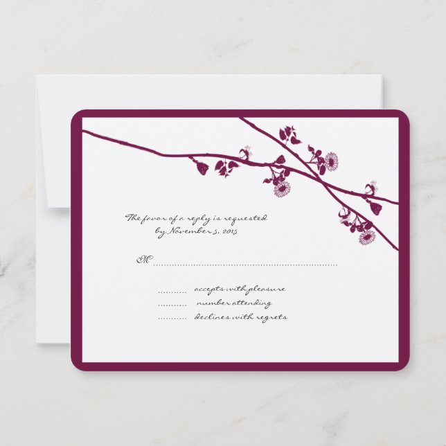 Plum Purple Wildflower Branches Wedding RSVP Card (Back)