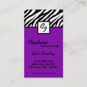 Plum Purple Zebra Print Personalise Business Card