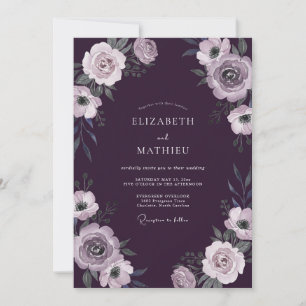 Plum Ranunculus Foliage Eucalyptus Wedding Invitation
