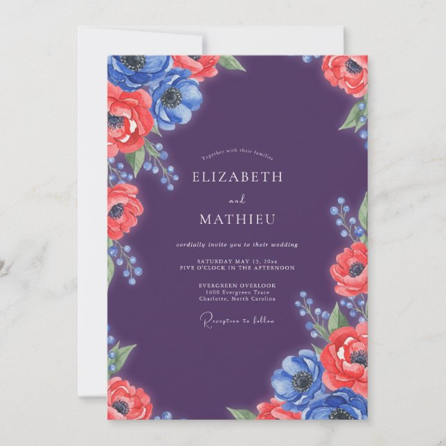 Plum Red Anemone Wedding Invitation (Front)