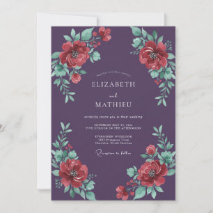Plum Red Rose Wedding Invitation