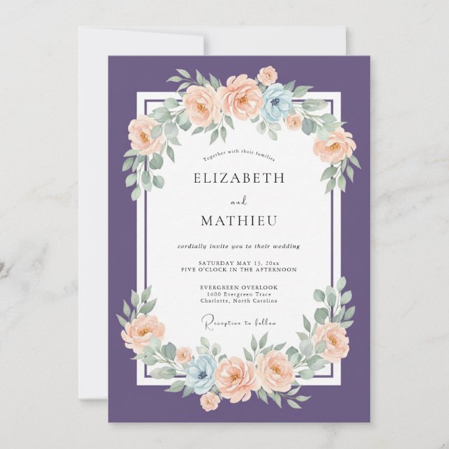 Plum Refined Botanical Wedding Invitation (Front)