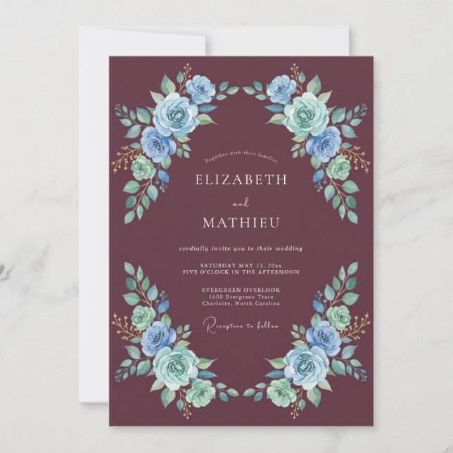 Plum Refined Winter Rose Wedding Invitation (Front)