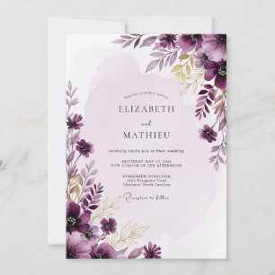 Plum Resplendent Watercolor Wedding Invitation