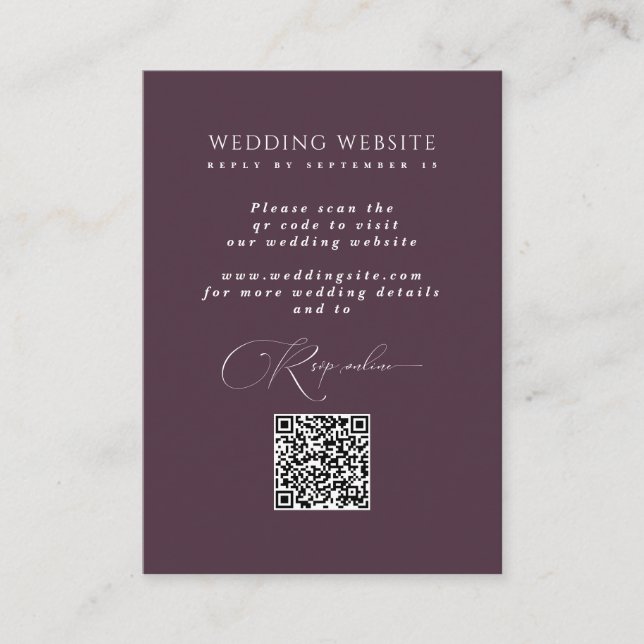 Plum Respond QR Code Wedding Website RSVP Card (Front)