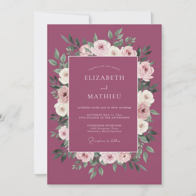 Plum Romantic Floral Arch Wedding Invitation (Front)