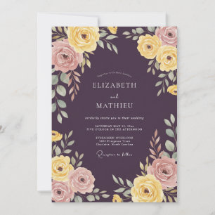 Plum Romantic Floral Embrace Wedding Invitation