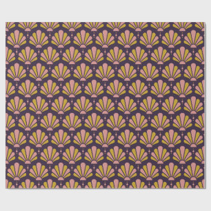 Plum, Rose and Gold Art Deco Teardrop Fan Wrapping Paper