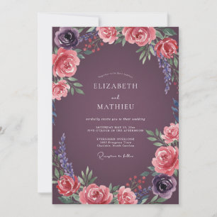 Plum Rose Arch Wedding Invitation