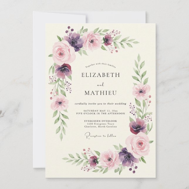 Plum Rose Botanical Romance Wedding Invitation (Front)